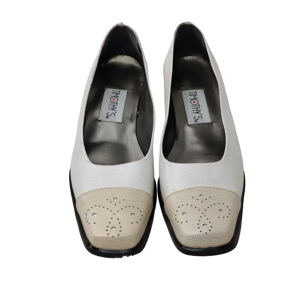 Vintage white cream cap Toe Kitten Heels Sz 8.5